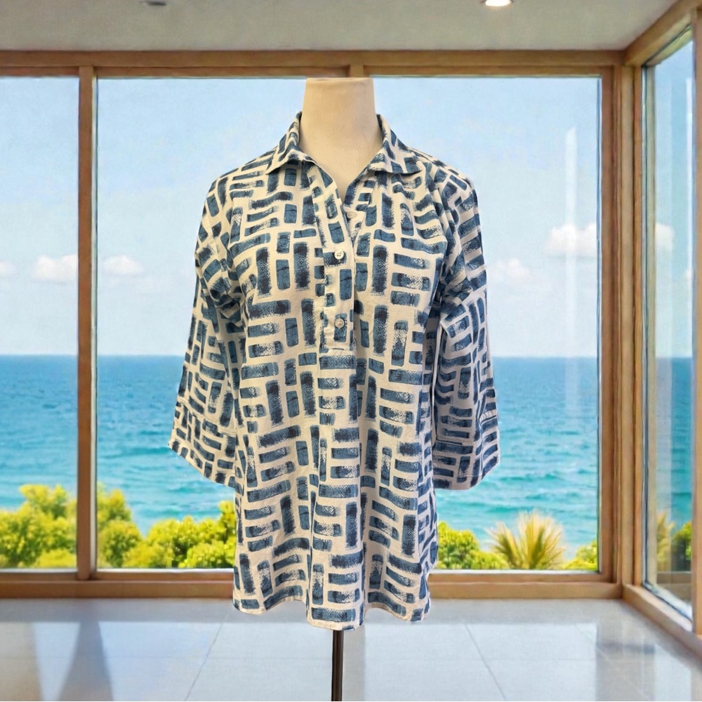 MARIGOLD by VICTORIA DUNN Block Print Brushstroke Tunic Size Large